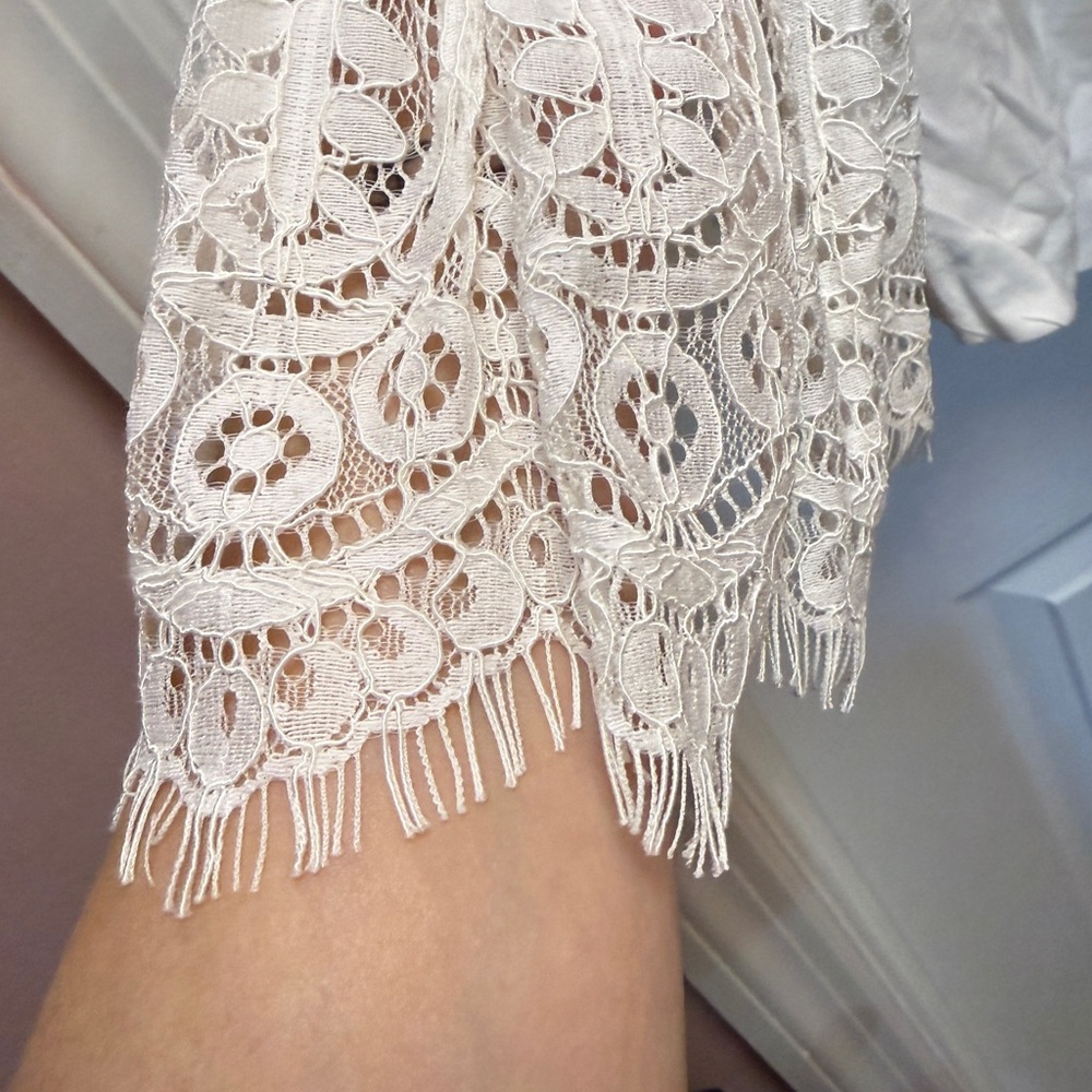 Free People Ivory Lace-Trim Peasant Top - Picture 3 of 5